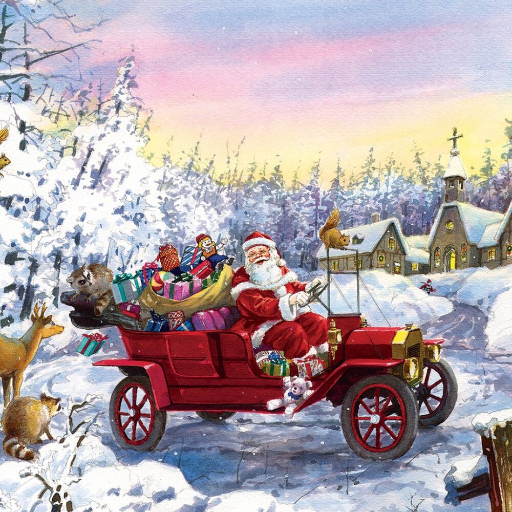 Sunsout Thoroughly Modern Santa 550 pc Christmas Jigsaw Puzzle NWT
